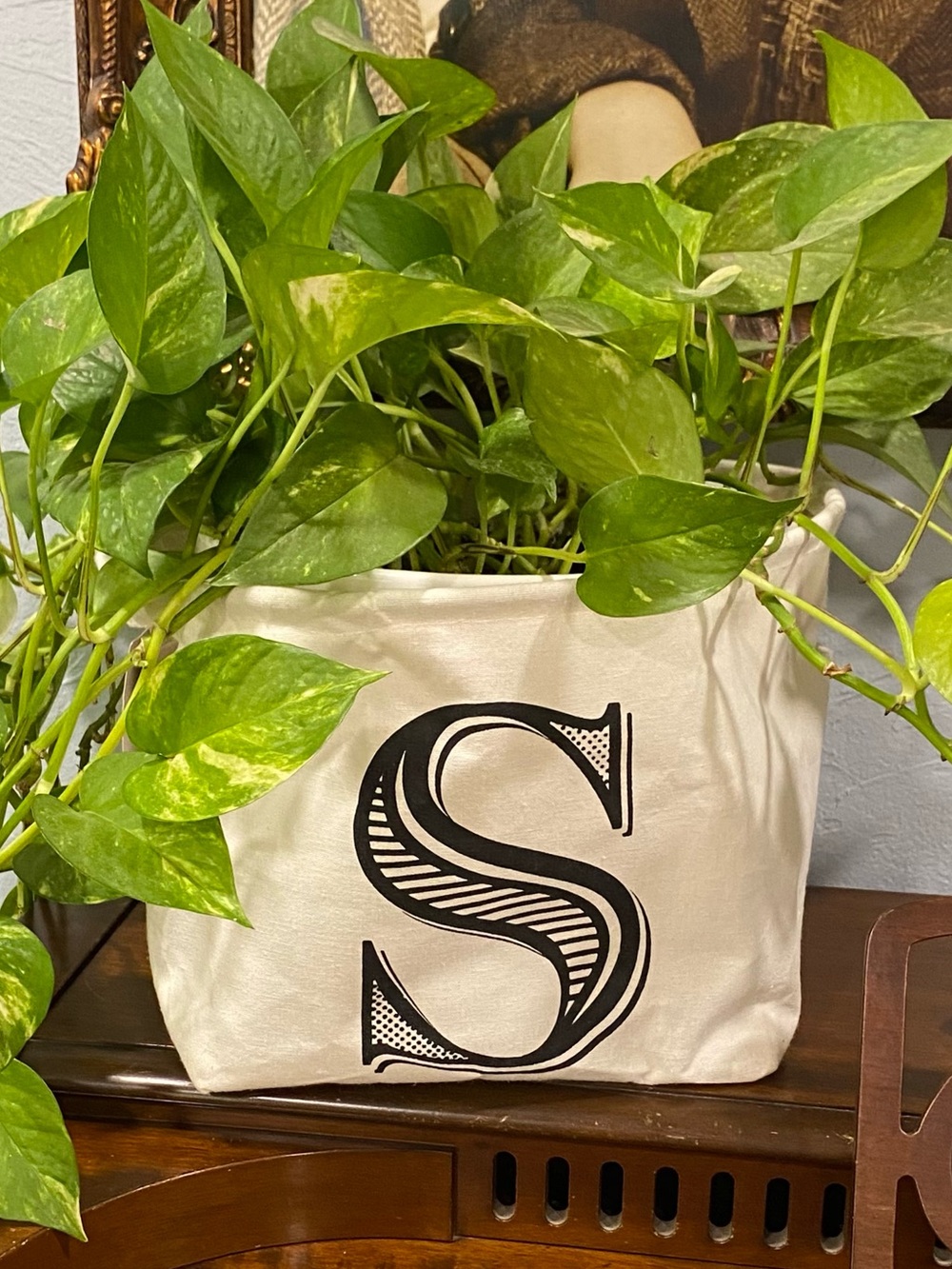 Kirklands Cream Canvas Monogram 'S' Squround Storage Bin